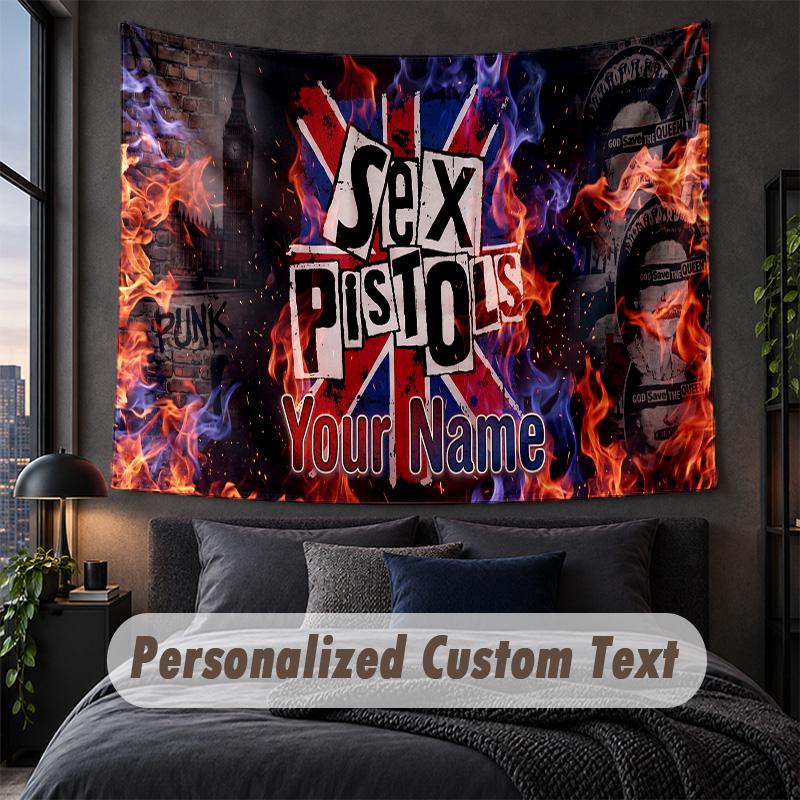 Custom Name Text Tapestry,Sex Pistols Decorative Wall Hanging, Background Tapestry For Home Bedroom