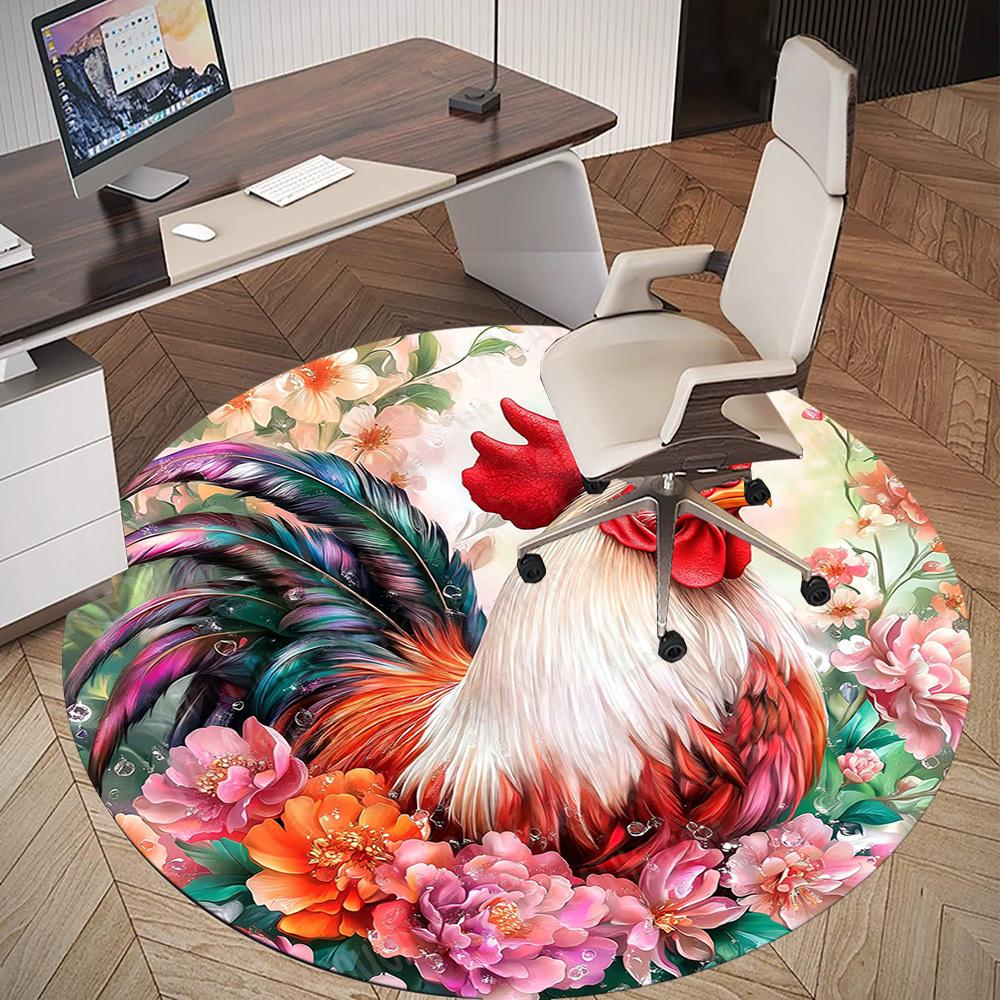 1PC rooster flowers Office Round Area Rug, Under Office Chairs Bedroom Living Room Home Decor, Carpet for Office -1110109