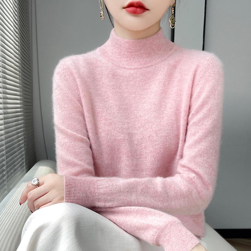 2024 A/W Women's Solid Color Wool Half-High Neck Sweater