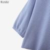 ZANZEA Blusa Casual de Mujer con Estampado a Cuadros, Cuello en V y Mangas 3/4, Holgada