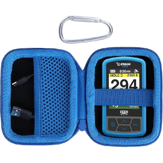 Твердый чехол, совместимый с портативным GPS для гольфа Izzo Swami 6000 (Черный + Желтый Чехол) Black + Blue Case