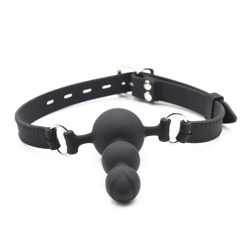 Open Mouth Gag Oral Fixation of Big Beads Mouth Gag Ball Silicone Harness With Anal Plug Dildo Head Strap For Lesbian SM Bondage