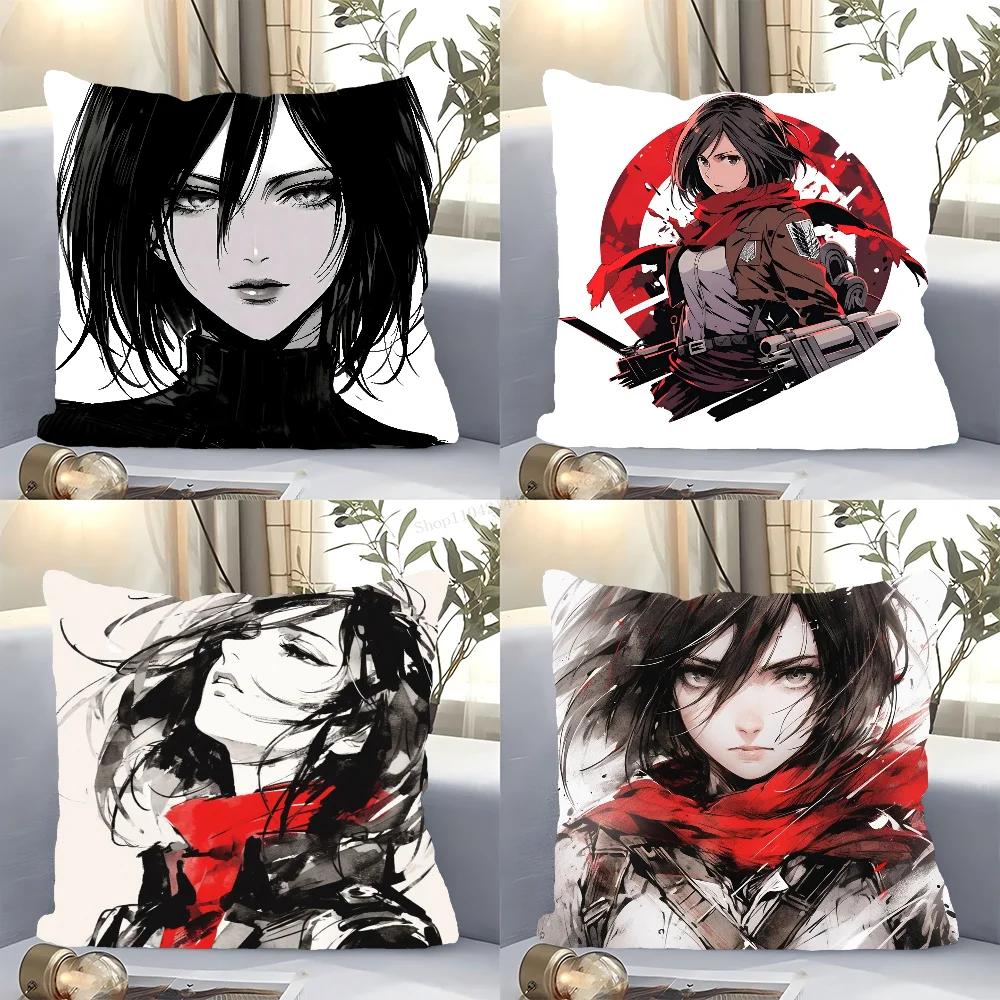 Mikasa Ackerman Anime Attack On Titan Pillow Case Square Pillow Bedroom Sofa LeisureComfortCar Living Room Home Decoration 40X40