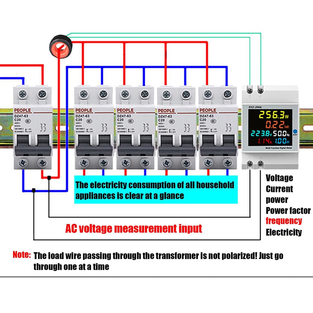 Household power digital voltmeter energy rail type 220V smart power meter ammeter voltmeter D52-2066 meter, ammeter, meter, single-phase AC40.0-300.0V