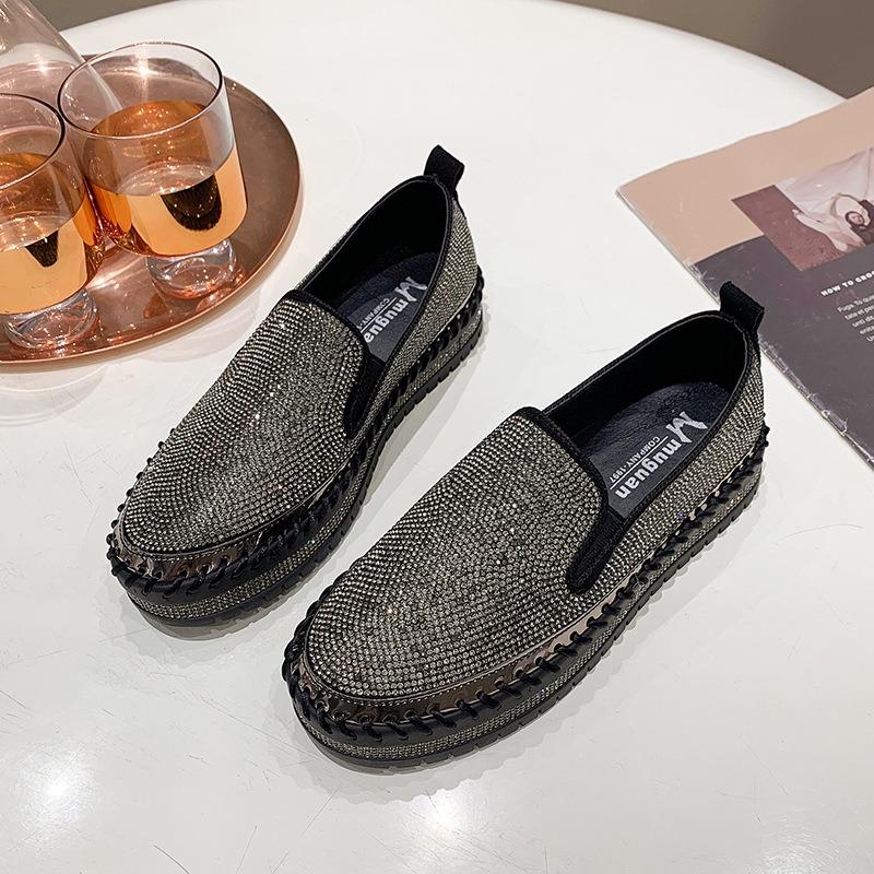 Spring and Autumn New One-pedal Thick-soled Lazy Casual Rhinestone Thick-soled Muffin Student Single Shoes