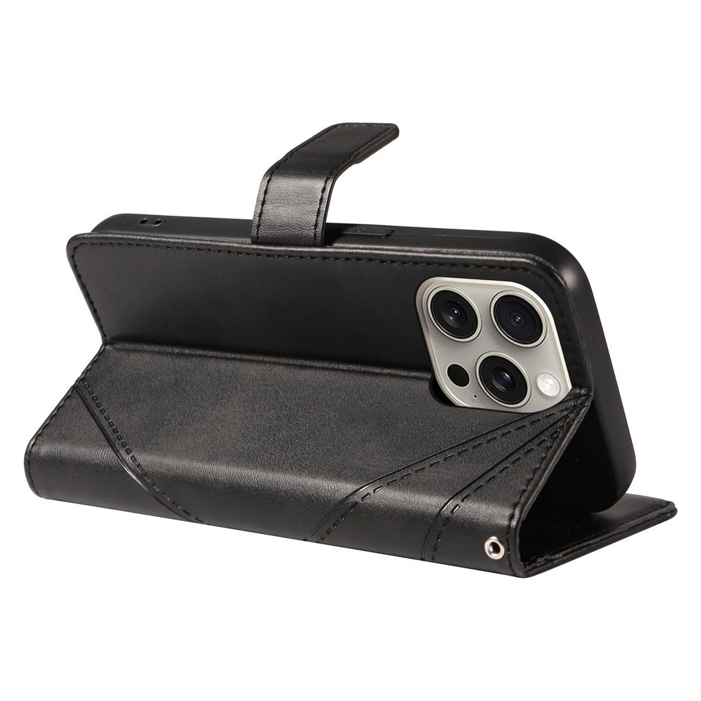 For iPhone 15 Pro Max Case Card Slots Lines Pattern PU Leather Phone Cover Stand