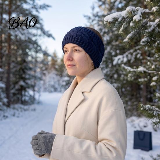 Knitted Headband with Fleece Lining Winter for Women, Soft Lined Thermal Hair Outdoor Sports Ear Warmer Band, Thickened Plush Cold Weather Protection
