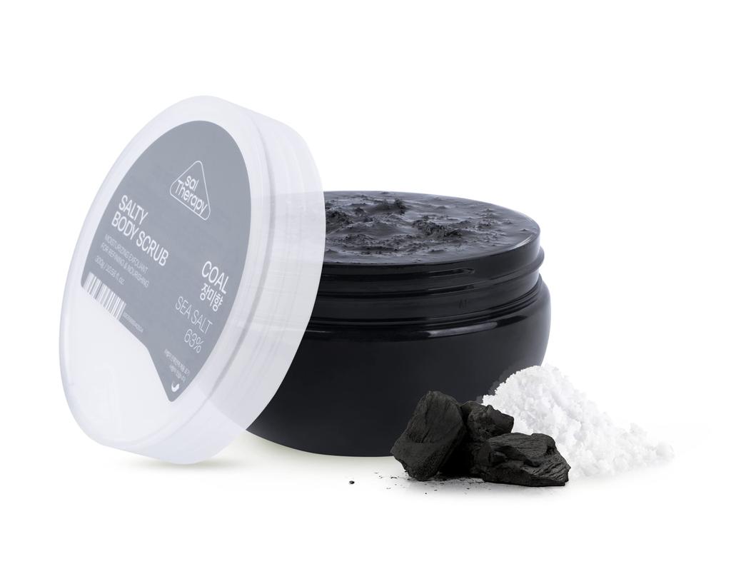 SalTherapy Salty Body Gently Deep Premium Korean Sea Salt Body Scrub Scrub, Exfoliating, Moisturizing, Cleansing, (Salty Coal, 300g)