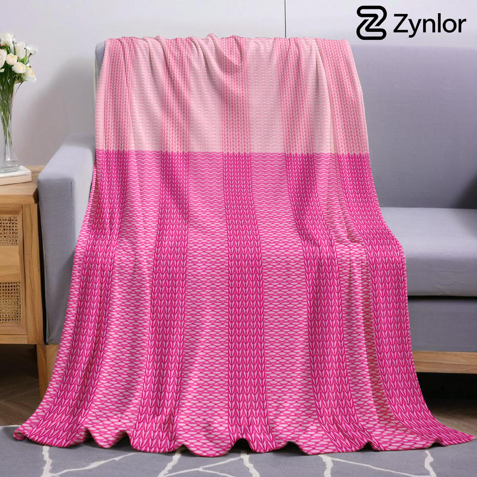 Two Tone Pink Knit Stripe Lightweight Microfiber Soft Christmas Fleece Blanket Warm Cozy Throw for Bed Office Travel All Season