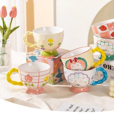 Tazza in Ceramica Carina Dipinta a Mano in Rilievo Tazza da Colazione 450ML Casa Tazze per Porridge Tazze da Colazione Tazze per Latte Creative Tazze da Caffè