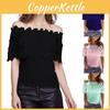 Elegant Women's Off-shoulder Short Sleeve Lace Hollow Casual T-shirt Blouse For Summer Outings