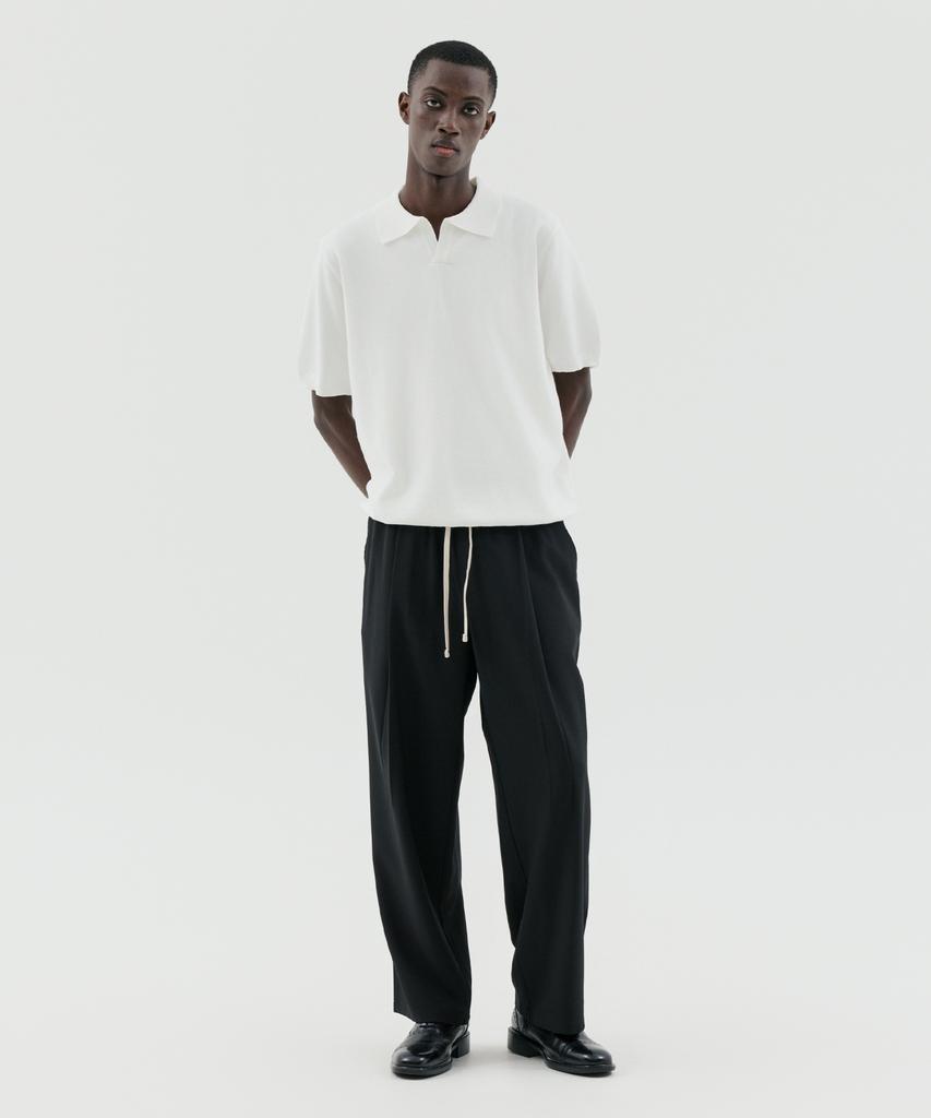 TRADCLUB Single-Pleat Elastic Wide Slacks 3 Colors