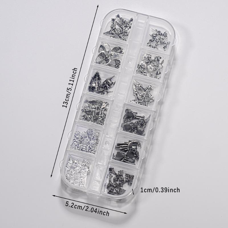 12Grid Vintage Cross Nail Art Charms Y2K Metal Style Alloy Cross Skeleton Angel Nail Decorations Accessories