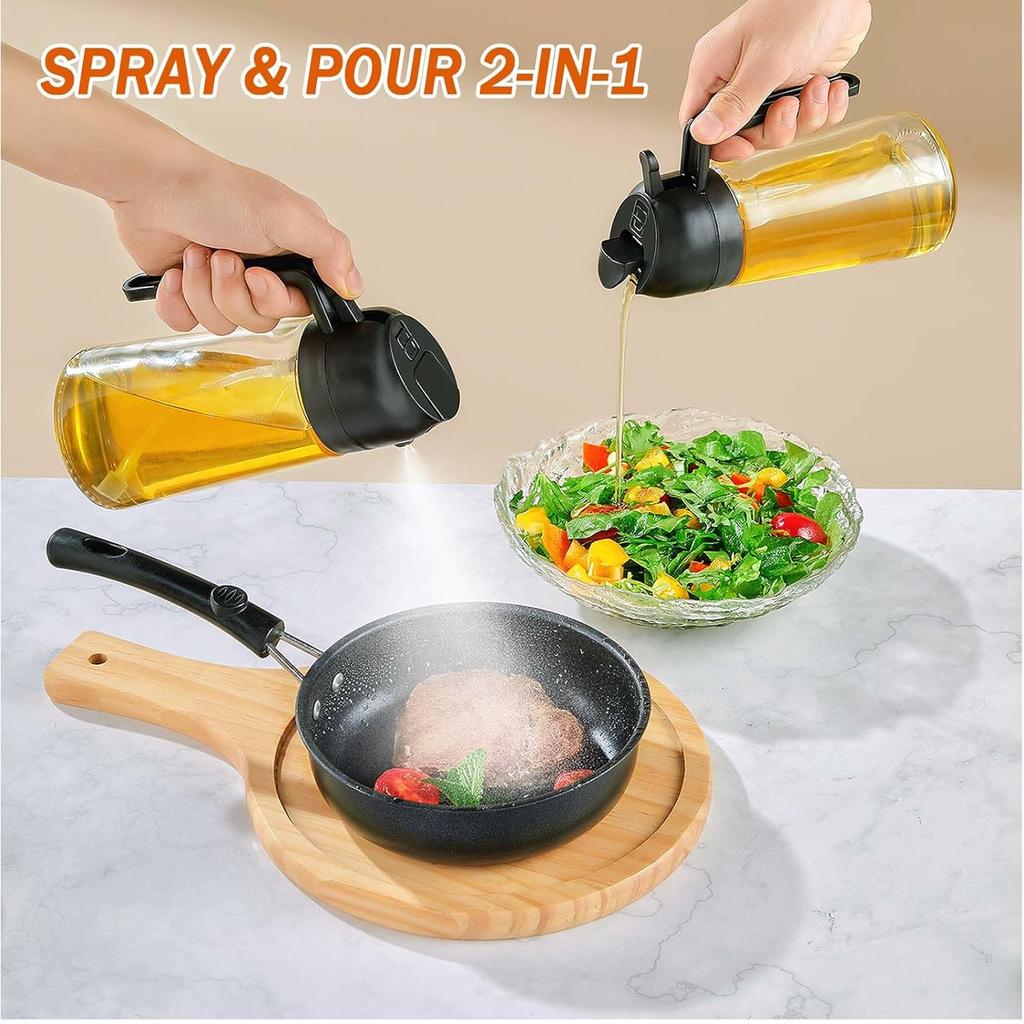 Pulverizator de Ulei pentru Gătit 2 în 1 Pulverizare Turnare Dozator Ulei de Măsline 470ml Sticlă Pulverizator Ulei Gadgeturi de Bucătărie