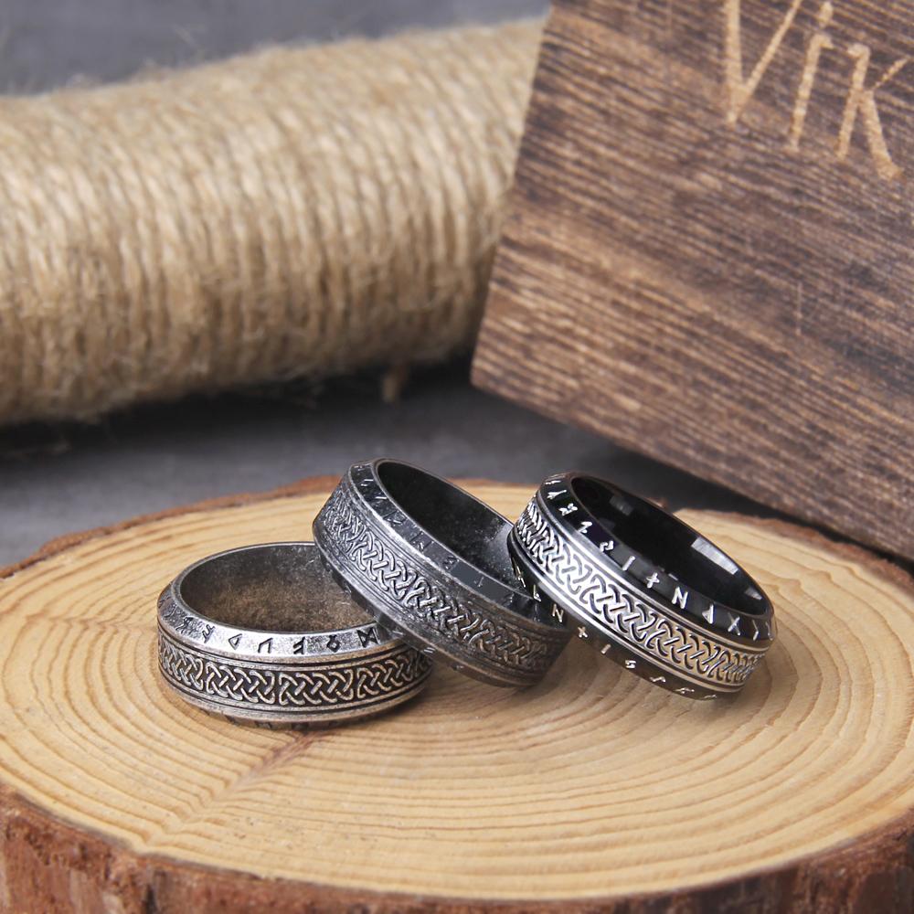 Wikinger Rune Edelstahl Keltischer Ring Nie Verblassend Glatt Modeschmuck mit Holzbox Nordisches Amulett Geschenk