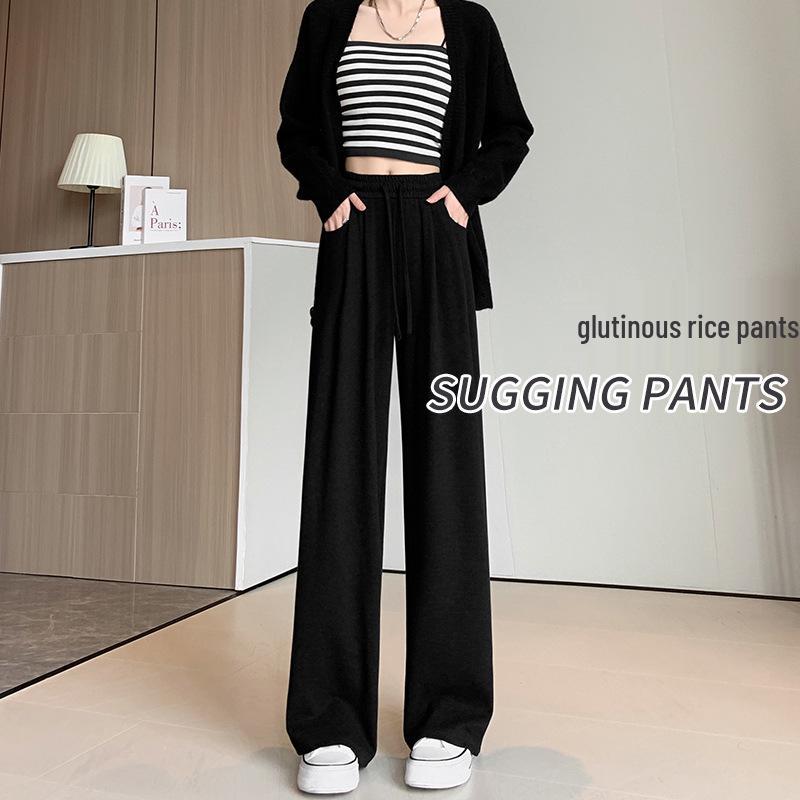 Autumn/Winter 2025 High-Waist Fluffy Drape Wide-Leg Pants for Women