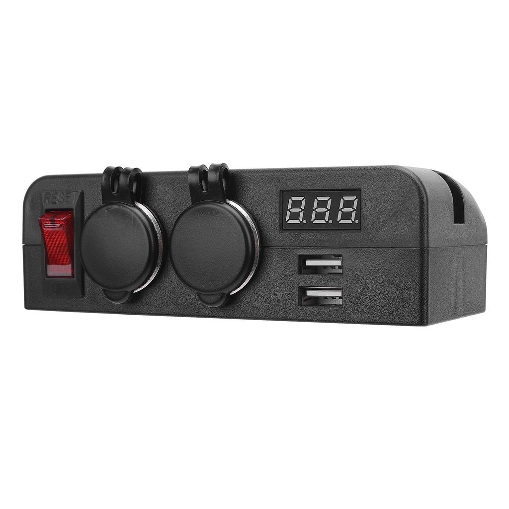 DC12 24V Cigar Lighter Socket Splitter with Digital Voltmeter Power Switch Car Power Outlet Socket USB Charger for Boat