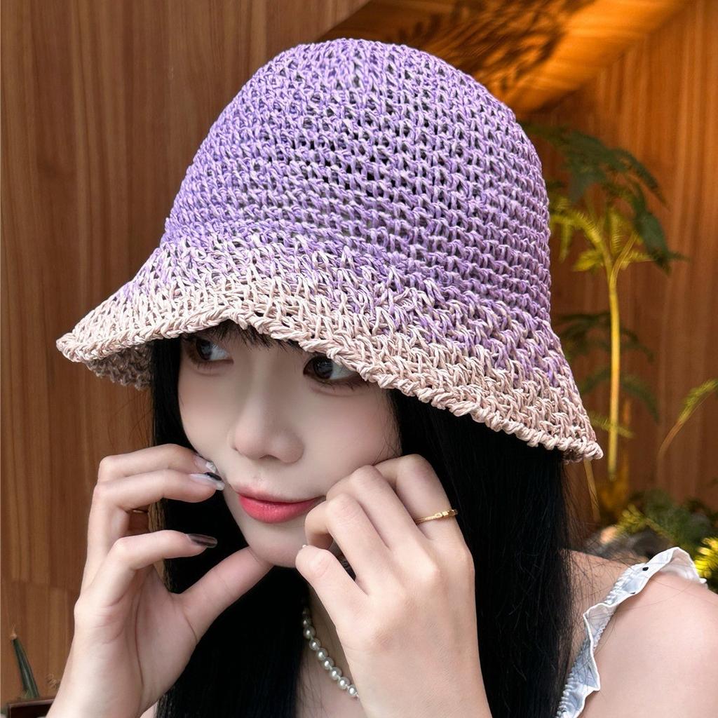 Japanese Straw Weaving Breathable Pot Hat Women's Summer Travel Sunscreen Sunshade Beach Fisherman's Hat Stylish Outdoor Cap