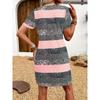 JKASHDK Women's Fashion Summer Spring Colour Block Print Short Sleeve V-Neck Middle Waistline Casual Dresses