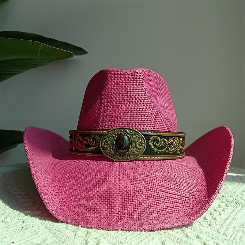 Western Cowboy Straw Hat Embroidery Applique 2025 Cowboy Hat Men and Women Sun Hat Summer Brim Hat Sombrero