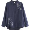 Einfarbig besticktes Baumwoll- und Leinen Langarmhemd Damen Frühling Freizeitshirt Leinen Unterhemd