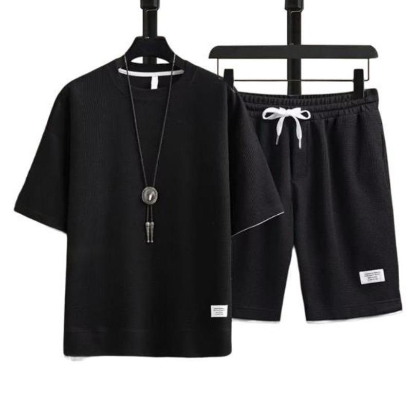 2026 3A Casual Outfit Trendy Drawstring Knee Length Casual Outfit Waffle Texture T-shirt Wide Leg Shorts Leisure Outfit Daily Garment