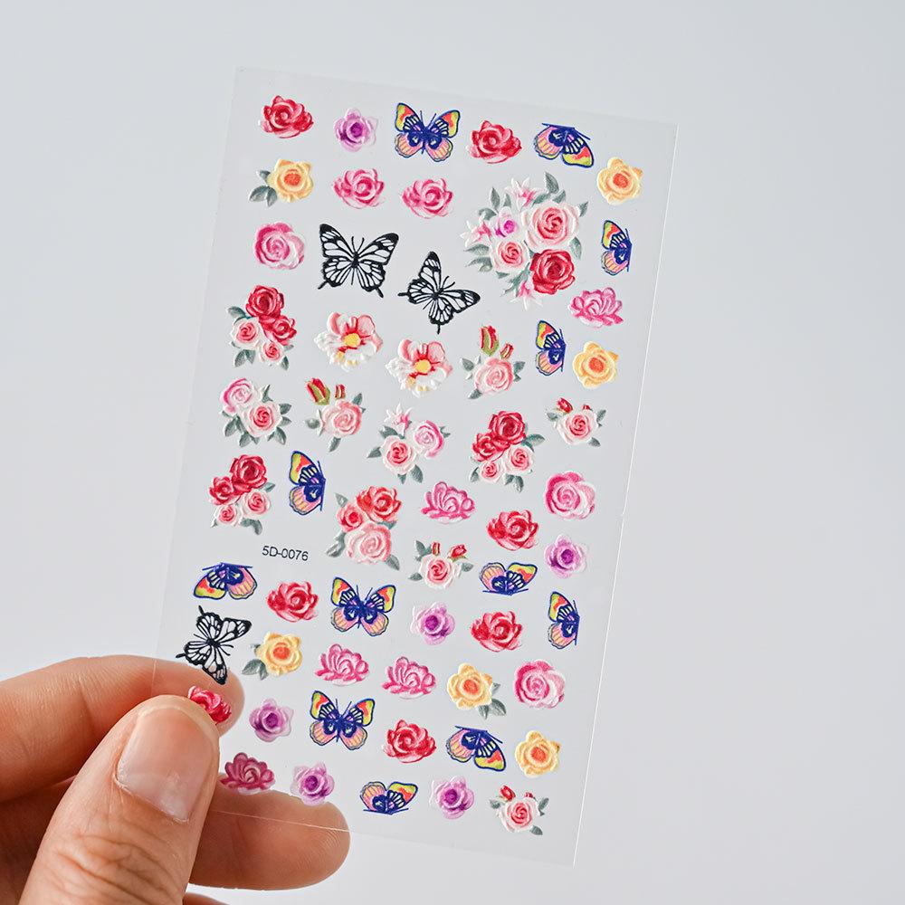 Color Relief Butterfly Nail Art Sticker 5D Three-Dimensional Butterfly Flower Adhesive Nail Decorative Relief Sticker