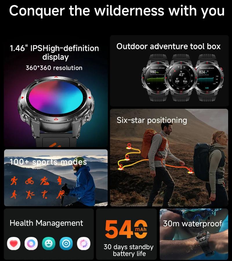 2026 T-Rex 3 Ultra Reloj Inteligente GPS 30ATM Impermeable Brújula GNSS de Doble Banda Grado Militar Cristal de Zafiro Llamada Batería Larga Reloj Inteligente para Hombre de Exterior