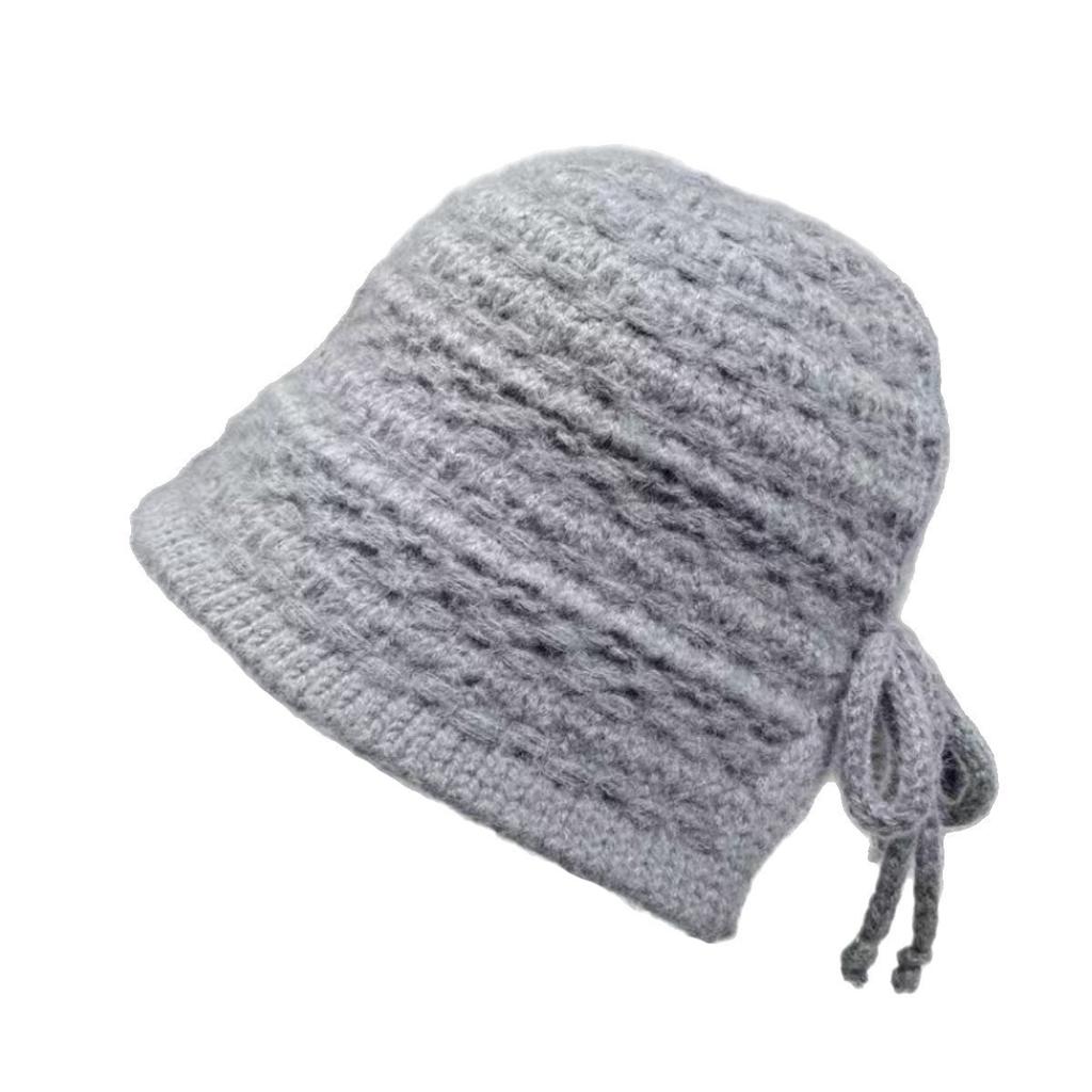 Cappello a secchiello lavorato a maglia con fiocco diviso sul retro, per mostrare il viso, da donna, autunno e inverno, dolce, caldo, protezione per le orecchie