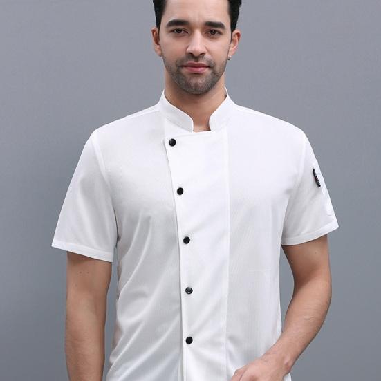 Unisex Chef Shirt Kitchen Single-breasted Short Sleeve Stand Collar Stain-resistant Loose Kitchen Bakery Restaurant Canteen Waiter Top Cook Uniform