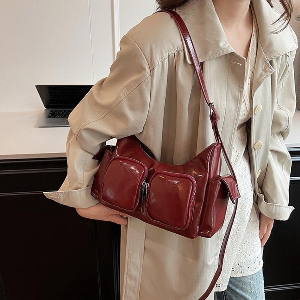 Korean Style Pocket Crossbody Bag Zipper Women Handbag Fashion PU Leather Underarm Bag  Women