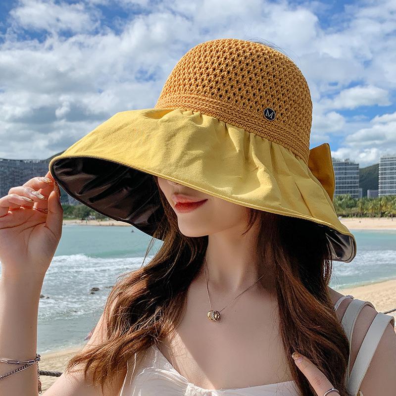 

Hat Women s Summer UV Vinyl Sunscreen Hat Empty Top Breathable Sun Hat UV Protection Large Edge Beach Sun Hat Adult (56-58cm) рожевий
