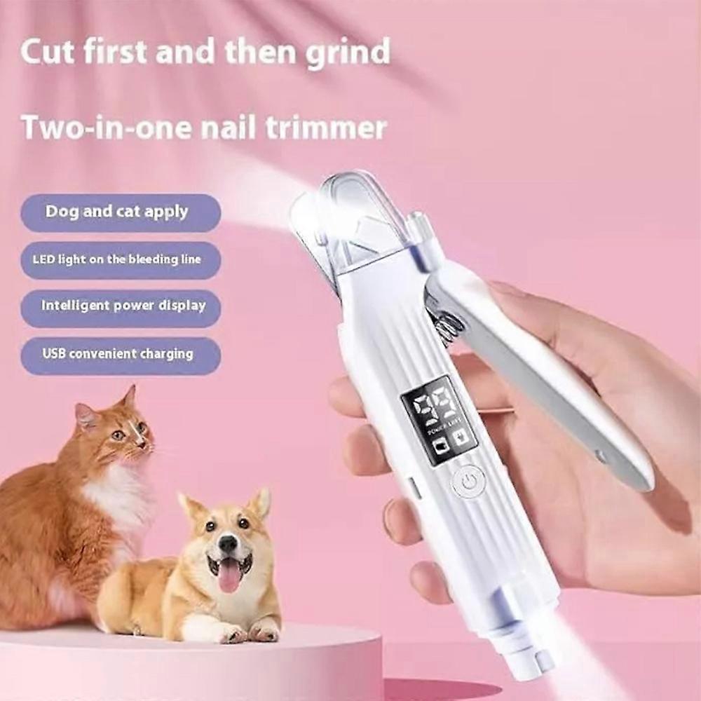 WhisperTrim Pet Nail Trimmer,Portable 2in1 Dog Cat Electric Nail Clipper w Light