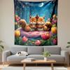 "Cozy Squirrels Under Moonlit Forest" Patterned Tapestry Decorative Wall Hanging, Home Bedroom Living Room Decor