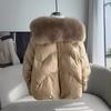 Womens Oversized Duck Down Puffer Coat With Real Fox Fur Trim Hood Warm Thick Winter Jacket Urban Casual Outdoor