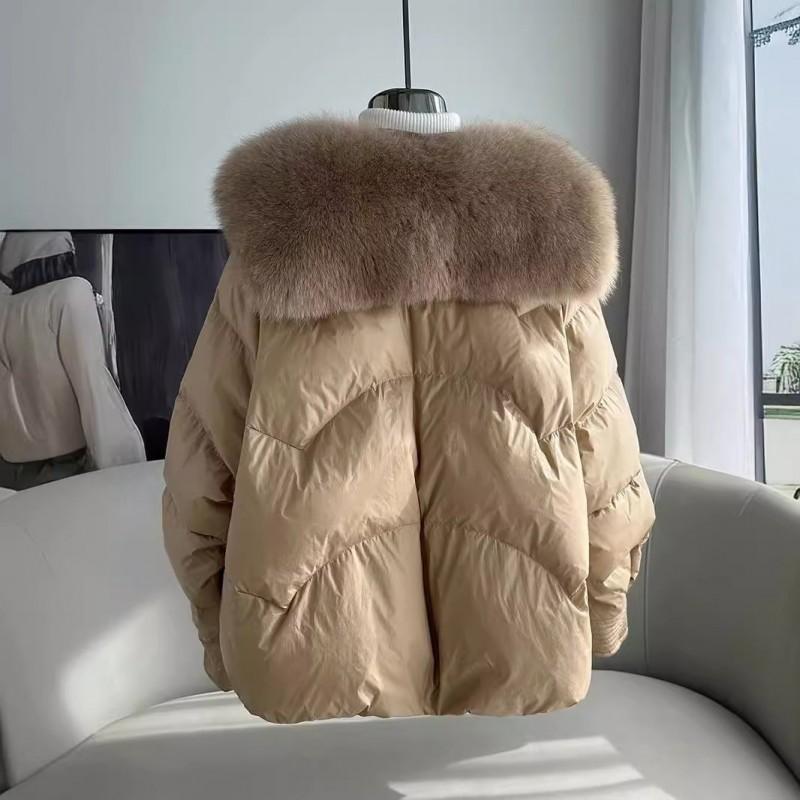 Womens Oversized Duck Down Puffer Coat With Real Fox Fur Trim Hood Warm Thick Winter Jacket Urban Casual Outdoor