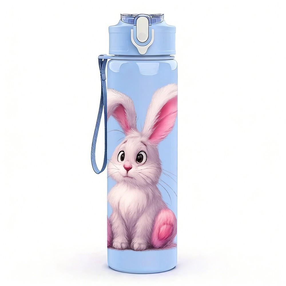 1PC Cute Easter Bunny Animal Pattern 750ml Color Plastic Sports Water Bottle Leakproof Flip Straw Lid Suitable for Sports Office Home Use