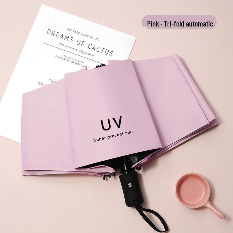 Women's Anti-UV Black Glue Sun and Rain Three-Fold Umbrella - Customizable Logo Parasol