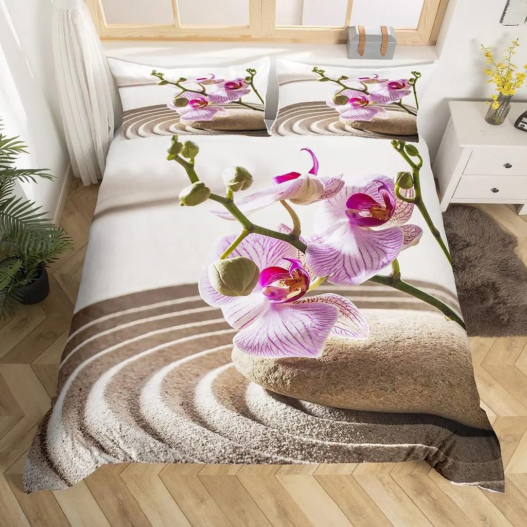 Zen Duvet Cover Set Sandy Beach Meditation Bedding Set Zen Stones Comforter Cover Tranquil Nature Artwork Quilt Cover Full Size