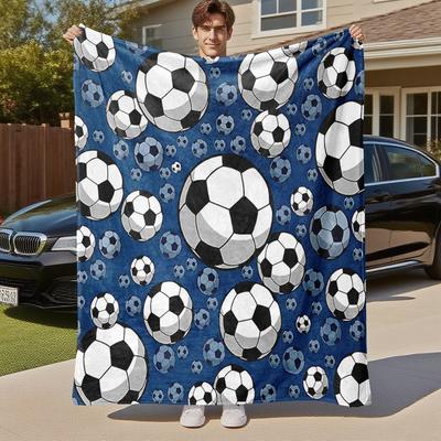 1PC Pelota de fútbolManta de Franela para Exteriores - Decoración Suave de Felpa para Picnic, Camping, Dormitorio, Acogedora para Todas las Estaciones, Regalo de Navidad, Ligera 1354A
