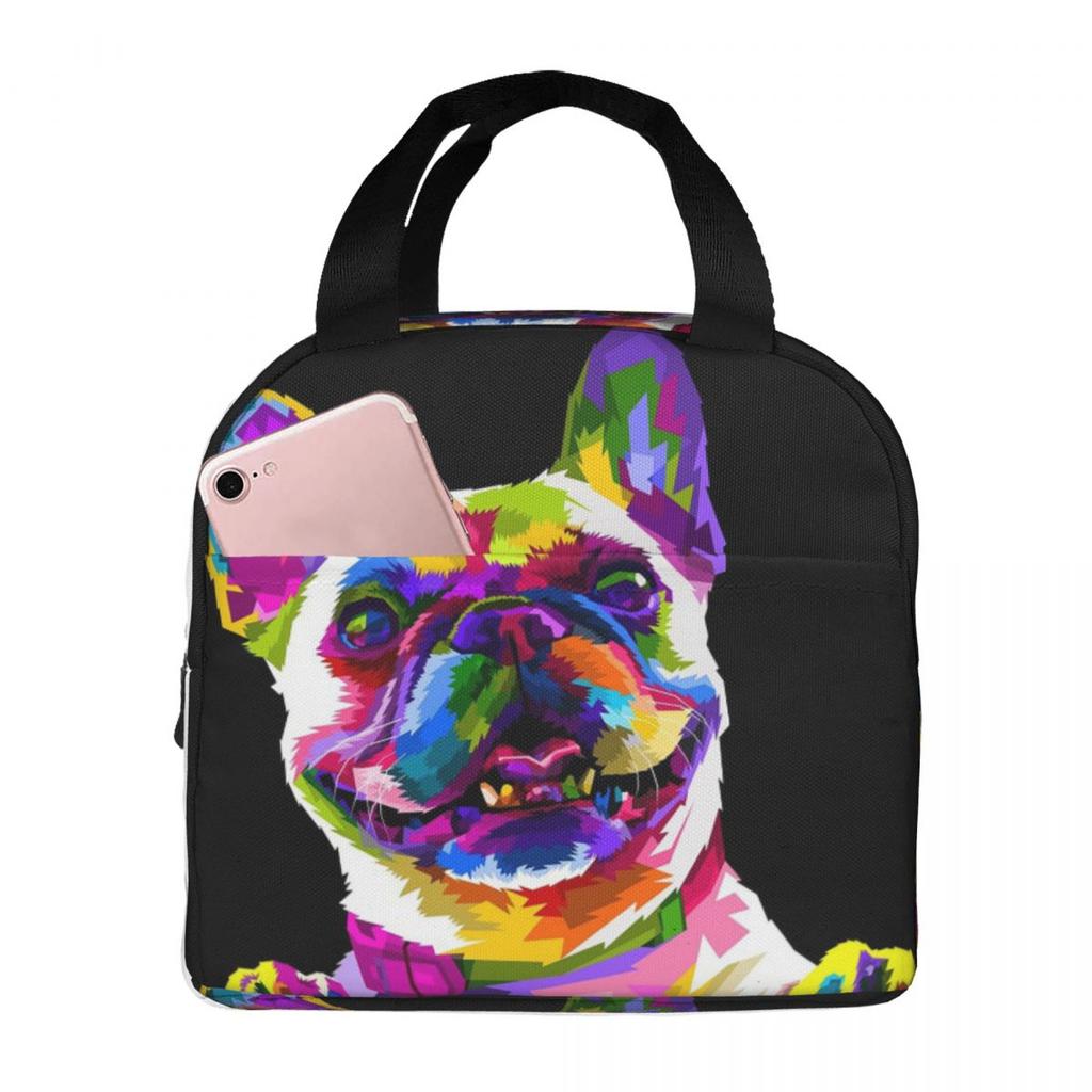 Colorful Cute Graffiti Bulldog Smile Print Insulated Lunch Bag for Women Kids Portable Food Boxes Thermal Lunch Box Tote