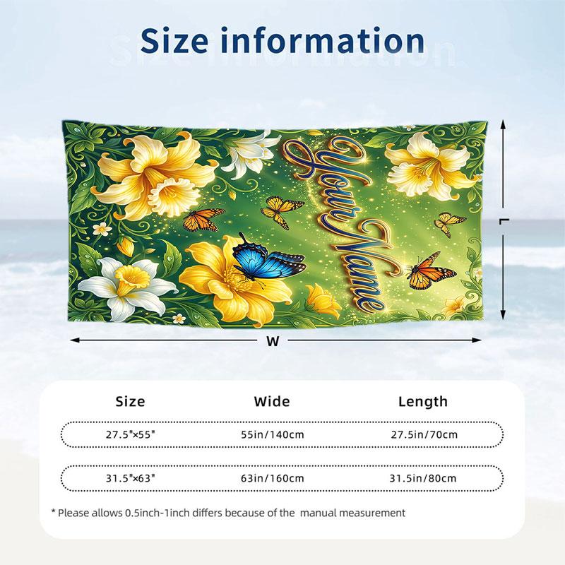 Butterfly Theme Beach Towel Personalized Custom Name & Text Soft Quick Dry Beach Towel for Swimming Travel