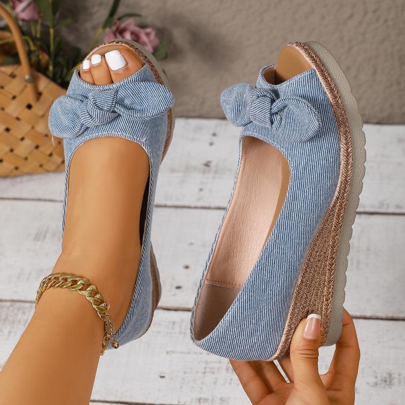 Fashion Bow High Heels Women Wedges Sandals 2025 Summer Platform Shoes Shallow New Trends Shoes Classical Elegant Dress Sandalias Mujer