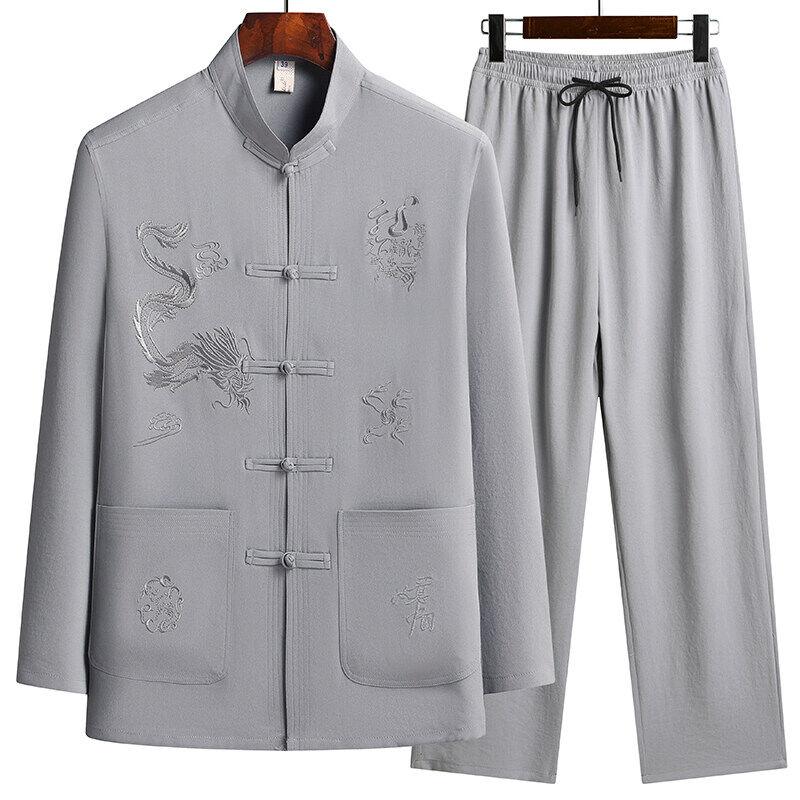 Shirts + Pants Summer Style Sportswear Men's Casual Sets Male Fashion Chinese Style Men Long Sleeves Size
