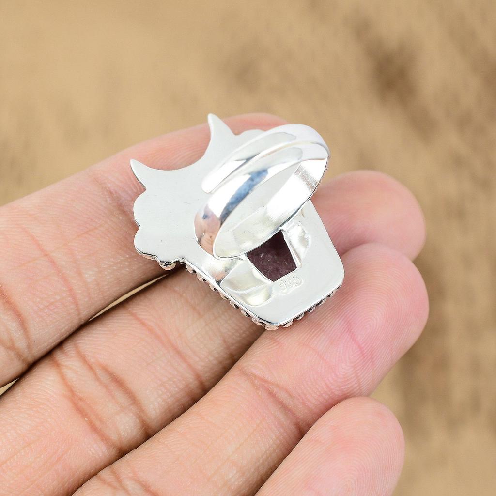 Rhodonite Gemstone Sterling Silver Promise Handcrafted Cresent Moon Wedding Ring