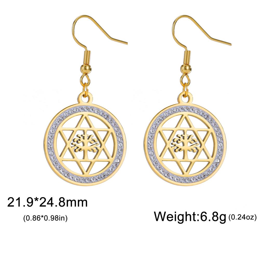 Tree of Life Women's Earrings Stainless Steel Gold Clear Zircon Round Pendant Dangle Earring Amulet Jewelry Gift