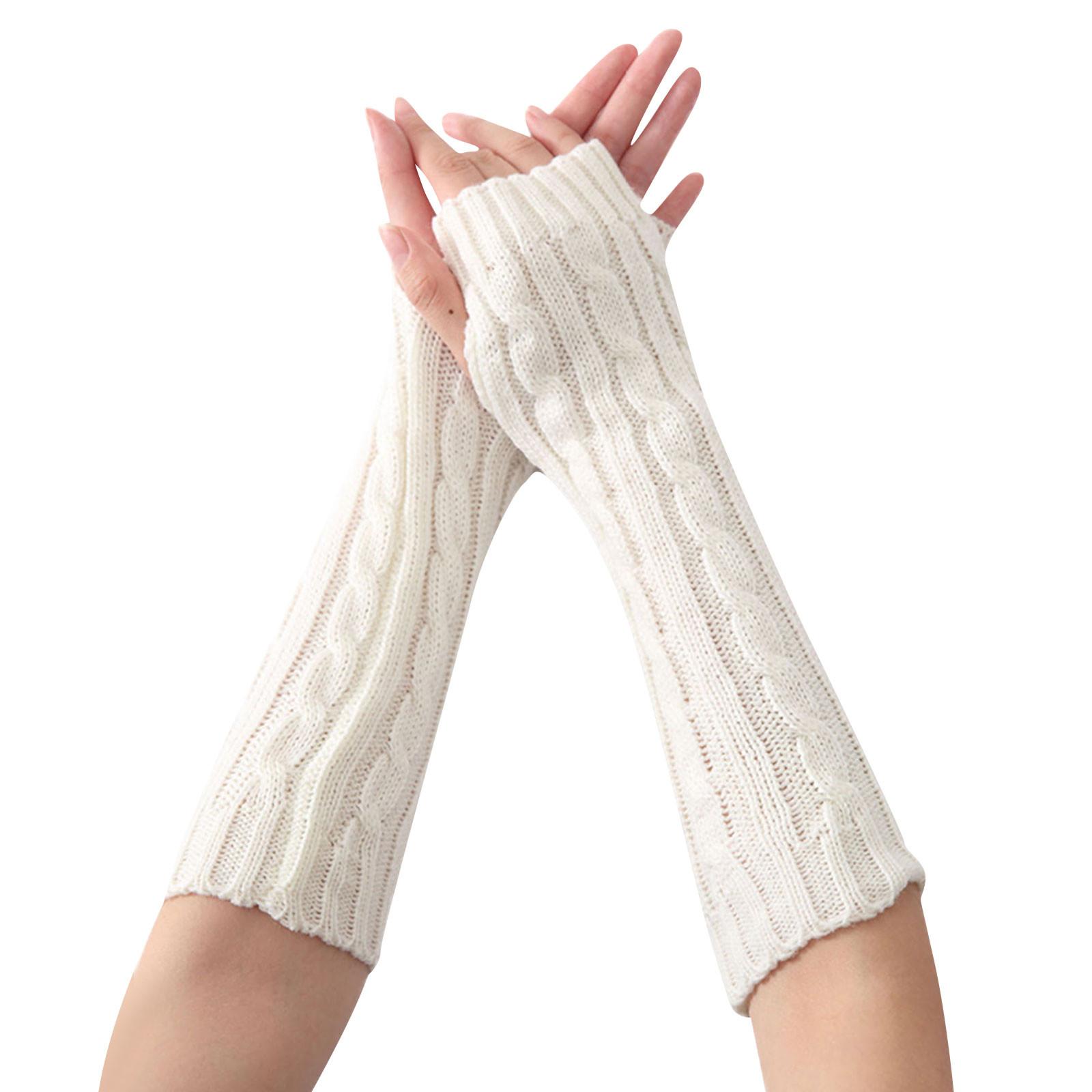 Women s Winter Fingerless Gloves Wrist Hand Arm Soft Warmer Knitted Mittens One Size белый