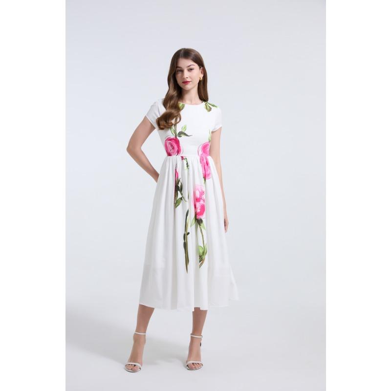 Summer Women Vintage Print Long Midi Elegant Party Dresses