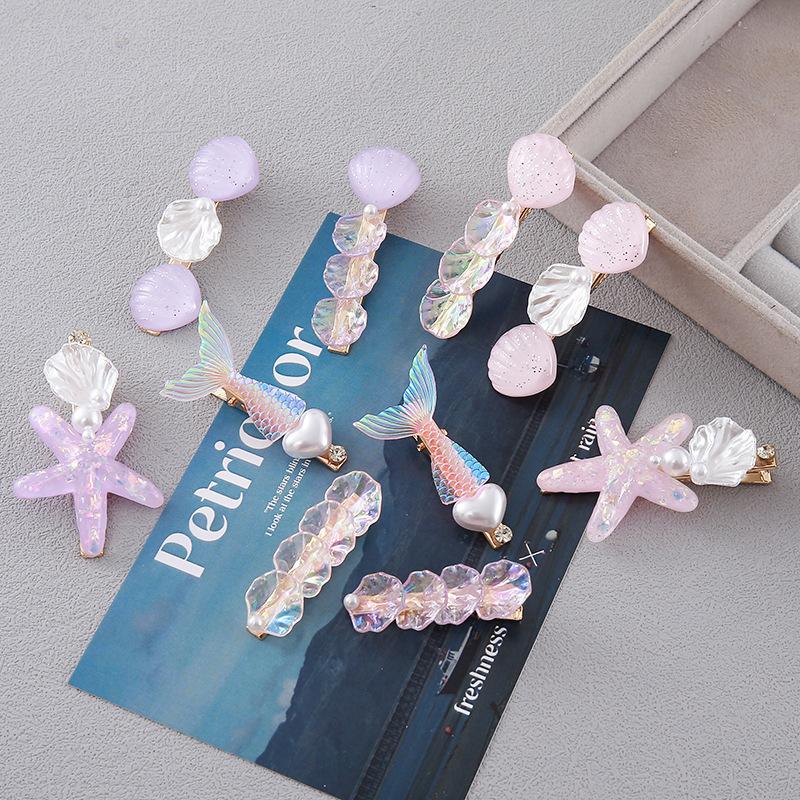 New style cream shell starfish knot hair clip female forest sweet and simple girl heart cute duckbill clip