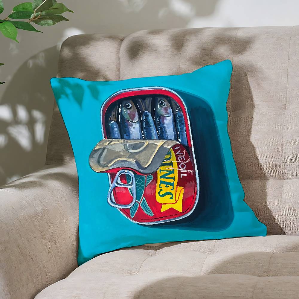 

Canned Sardines Pillow Case Throw Pillow Cover Nordic Vintage Style Cushion Covers Home Living Room Sofa Couch Seat Decor 16x16Inch